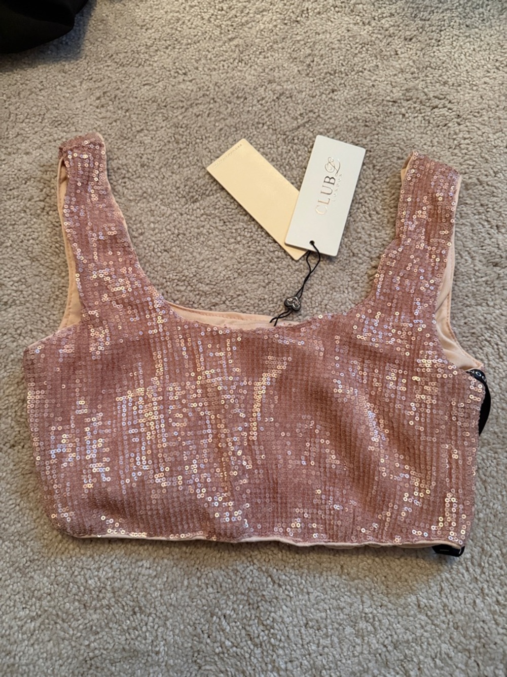 Club L Blush Pink Sequin Crop Tank